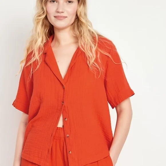 Old Navy Gauze Set Pants And Shirt Orange - Picture 4 of 6